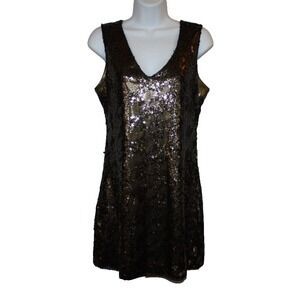 EXPRESS Dress Womens Small Gold Black Sequin Mini Cocktail Party Evening Bling